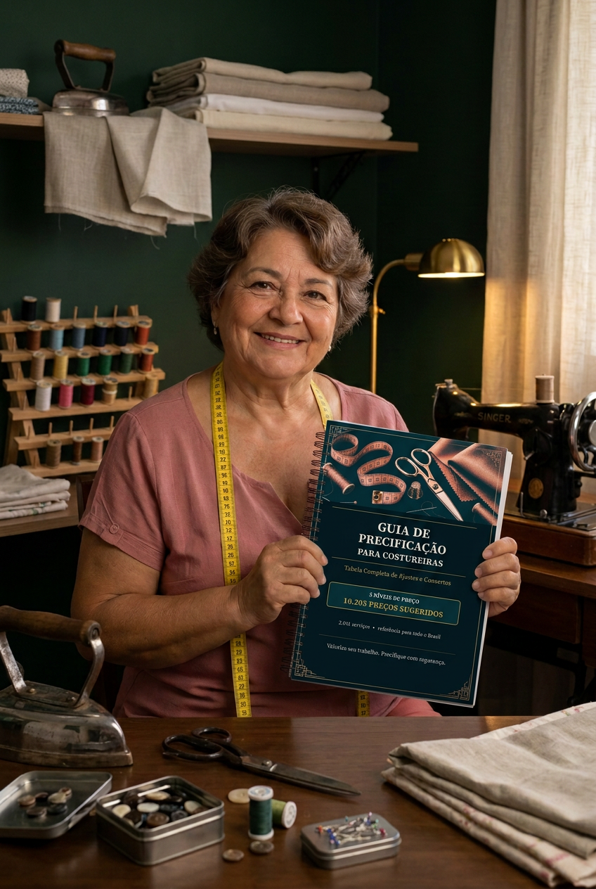 Amália Vasconcelos, costureira experiente em seu ateliê